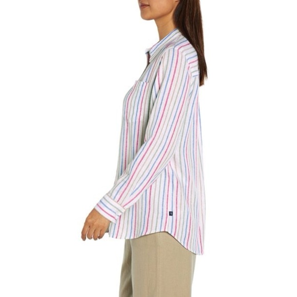 GAP Linen Blend Striped Button-Down Shirt Size M – Relaxed Fit Summer Essential - Picture 5 of 14